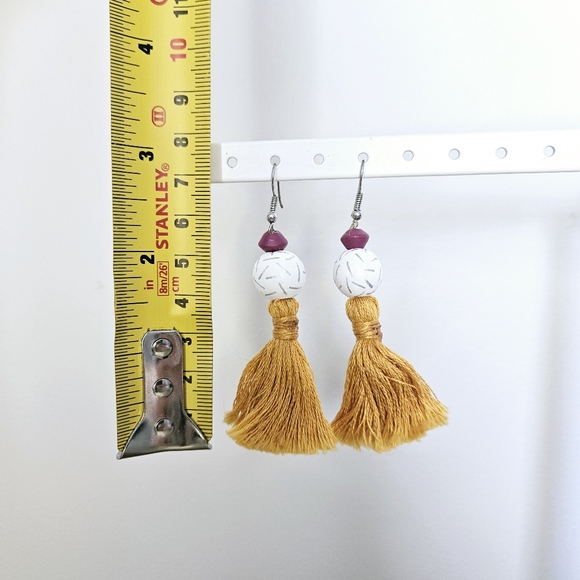 Handmade Wood Bead + Tassel Earrings - Picture 2 of 2